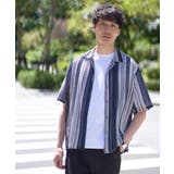 ブルー | 【洗える】ランダムストライプ五分袖オープンカラーシャツ | a.v.v【MEN】