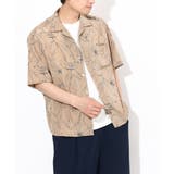 ベージュ | 【大人上品シャツ】線画フラワーオープンカラーシャツ 5分袖 | a.v.v【MEN】