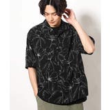 ブラック | 【大人上品シャツ】線画フラワーオープンカラーシャツ 5分袖 | a.v.v【MEN】