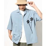ライトブルー | 【接触冷感】フラワー刺繍オープンカラーシャツ 5分袖 | a.v.v【MEN】