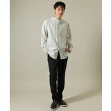 【やわらかい着心地】ランダムストライプ柄ツイルセミワイドシルエットバンドシャツ | a.v.v【MEN】 | 詳細画像3