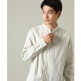 ブラックストライプ | 【やわらかい着心地】ランダムストライプ柄ツイルセミワイドシルエットバンドシャツ | a.v.v【MEN】