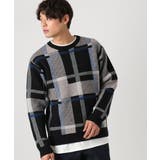 ブラック | 【洗濯機で洗える】チェック柄クルーネックニット | a.v.v【MEN】