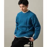 ブルー | 【プレゼントにもオススメ】アラン編みクルーネックニット | a.v.v【MEN】