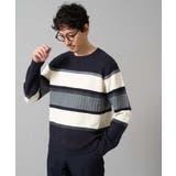 【洗濯機で洗える】モールボーダークルーネックニット | a.v.v【MEN】 | 詳細画像1