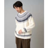 アイボリー | 【洗える】モール求心柄クルーネックニット | a.v.v【MEN】