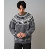 グレー | 【洗える】モール求心柄クルーネックニット | a.v.v【MEN】