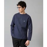 ネイビー | 【洗濯機で洗える】ワンポイント刺繍ボートネックニット | a.v.v【MEN】