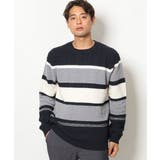 ネイビー | 【洗濯機で洗える】大人ボーダークルーネックニット | a.v.v【MEN】