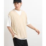 【洗濯機で洗える/2SET】透かし編ニットベスト（レイヤードカットソー付き） | a.v.v【MEN】 | 詳細画像1 