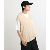 【洗濯機で洗える/2SET】透かし編ニットベスト（レイヤードカットソー付き） | a.v.v【MEN】 | 詳細画像17 