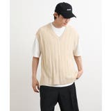 【洗濯機で洗える/2SET】透かし編ニットベスト（レイヤードカットソー付き） | a.v.v【MEN】 | 詳細画像18 