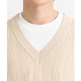 【洗濯機で洗える/2SET】透かし編ニットベスト（レイヤードカットソー付き） | a.v.v【MEN】 | 詳細画像21 