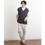 【洗濯機で洗える/2SET】透かし編ニットベスト（レイヤードカットソー付き） | a.v.v【MEN】 | 詳細画像9 