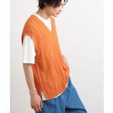 オレンジ | 【洗濯機で洗える/2SET】透かし編ニットベスト（レイヤードカットソー付き） | a.v.v【MEN】