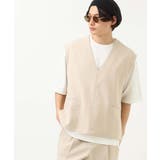 ベージュ | 【接触冷感】ワンサイズVネックベスト(セットアップ可) | a.v.v【MEN】