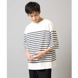 ネイビー | 【綿100%】ボーダーワイドシルエット五分袖カットソー | a.v.v【MEN】