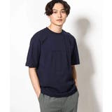ネイビー | 【接触冷感/綿100％】ピンタックデザインTシャツ（デザテクシリーズ） | a.v.v【MEN】