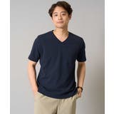 ネイビー | 【接触冷感/イージーケア/毛玉になりにくい】ライトアゼVネックカットソー | a.v.v【MEN】