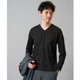ブラック | ダイヤジャカードＶネックＴシャツ 通勤 ビジネス | a.v.v【MEN】