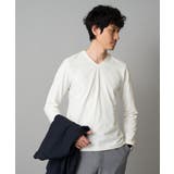 ホワイト | 針抜きジャカードＶネックＴシャツ通勤 ビジネス ジャケット | a.v.v【MEN】