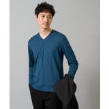 ブルーグリーン | ストライプジャガードVネックTシャツ通勤 ビジネス ジャケット | a.v.v【MEN】