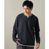 ネイビー | 【きれいめで楽チン】キーネックフェイクレイヤードセミワイドカットソー | a.v.v【MEN】