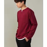 ボルドー | 【きれいめで楽チン】キーネックフェイクレイヤードセミワイドカットソー | a.v.v【MEN】