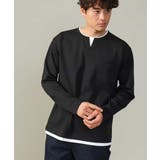 ブラック | 【きれいめで楽チン】キーネックフェイクレイヤードセミワイドカットソー | a.v.v【MEN】