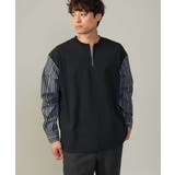 ブラック | 【主役TOPS】ハーフジップバックシャン切替カットソー(デザテクシリーズ) | a.v.v【MEN】