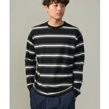 ブラック | 【着映えロンT】ランダムボーダーセミワイドシルエットロングTシャツ | a.v.v【MEN】