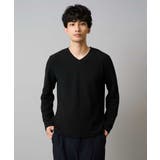 ブラック | 千鳥ジャカードVネックTシャツ 通勤 ビジネス | a.v.v【MEN】