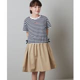 ベージュ | [100-130]サイドリボンロゴ刺繍ドッキングワンピース | a.v.v【KIDS】