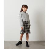 ブラック | [100-130]【2点セット】チェックシャツワンピ＆ショートプルオーバー | a.v.v【KIDS】