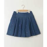 ブルー | [160]ビジュー付きデニムタックスカート | a.v.v【KIDS】
