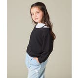 ブラック | [120-160]【アシンメトリー/オフショル】ポコポコレイヤード風トレーナー | a.v.v【KIDS】