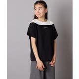 ブラック | 【接触冷感/ジメジメ対策】[140-150]オフショルレイヤードロゴTシャツ | a.v.v【KIDS】