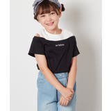 ブラック | [100-130]【接触冷感】レイヤード風オフショルTシャツ | a.v.v【KIDS】