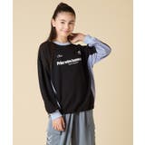 ブラック | [130-160]【切り替えバイカラー/スポーティ】配色切り替えロゴトレーナー | a.v.v【KIDS】