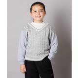 [120-160]配色ラインケーブルニットドッキングトレーナー | a.v.v【KIDS】 | 詳細画像1 