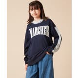 ネイビー | [130]オーバーシルエット配色ロゴスウェット | a.v.v【KIDS】