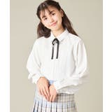 ホワイト | [150-160]【卒服/シワになりにくい】リボンタイ付きピンタックブラウス | a.v.v【KIDS】