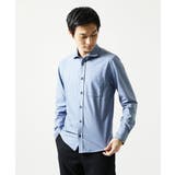 ブルー | 【洗濯機洗いOK/ストレッチ/ビジネス対応】アクティブセッター千鳥柄長袖シャツ | MK MICHEL KLEIN homme