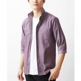 パープル | 【ON/OFF対応】七分袖リバーストライプシャツ | MK MICHEL KLEIN homme