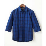 【大きいサイズあり】七分袖シャツ/インディゴタイプライターチェック | MK MICHEL KLEIN homme | 詳細画像1