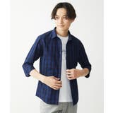 【大きいサイズあり】七分袖シャツ/インディゴタイプライターチェック | MK MICHEL KLEIN homme | 詳細画像16