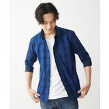 【大きいサイズあり】七分袖シャツ/インディゴタイプライターチェック | MK MICHEL KLEIN homme | 詳細画像4