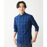 【大きいサイズあり】七分袖シャツ/インディゴタイプライターチェック | MK MICHEL KLEIN homme | 詳細画像5