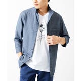 ブルー | 【7分袖/洗える】スタンドカラーシャツ / ストライプサッカー | MK MICHEL KLEIN homme