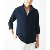 ネイビー | 【7分袖/洗える】スタンドカラーシャツ / ストライプサッカー | MK MICHEL KLEIN homme